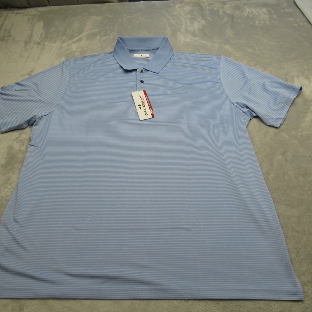 Grand Slam Performance Polo Shirt‎ Mens XXL Blue Striped Stretch Easy Care Golf
